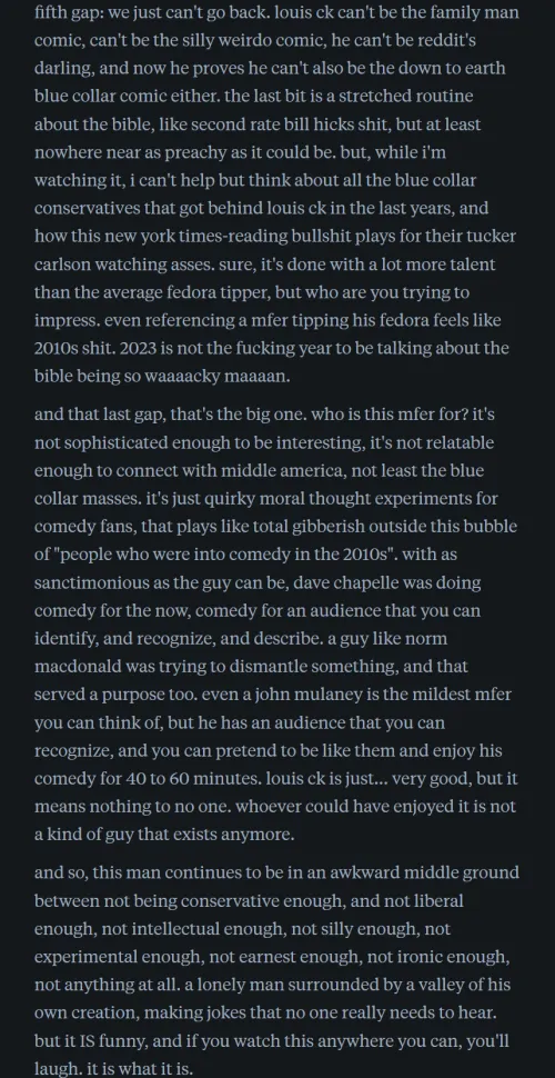 What is your opinion of Louis C.K.'s material of the last 5 years?