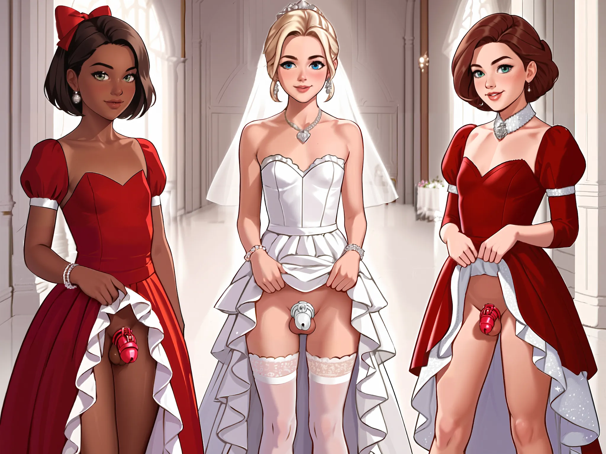 Sissy bride and bridesmaids have to expose their clitties at all times
