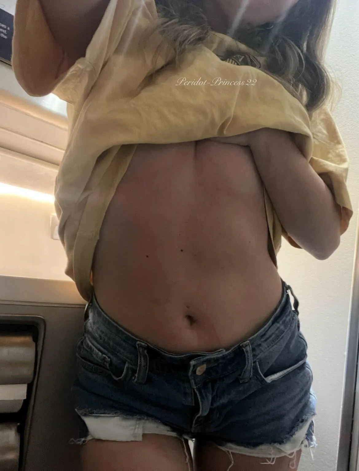 Sneak away to the plane bathroom so you can play with my navel
