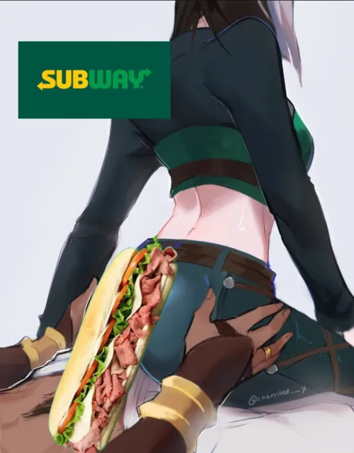 Benedetta enjoying a fresh subway sandwich:3 (Edited by me, art by cherriuu on X)