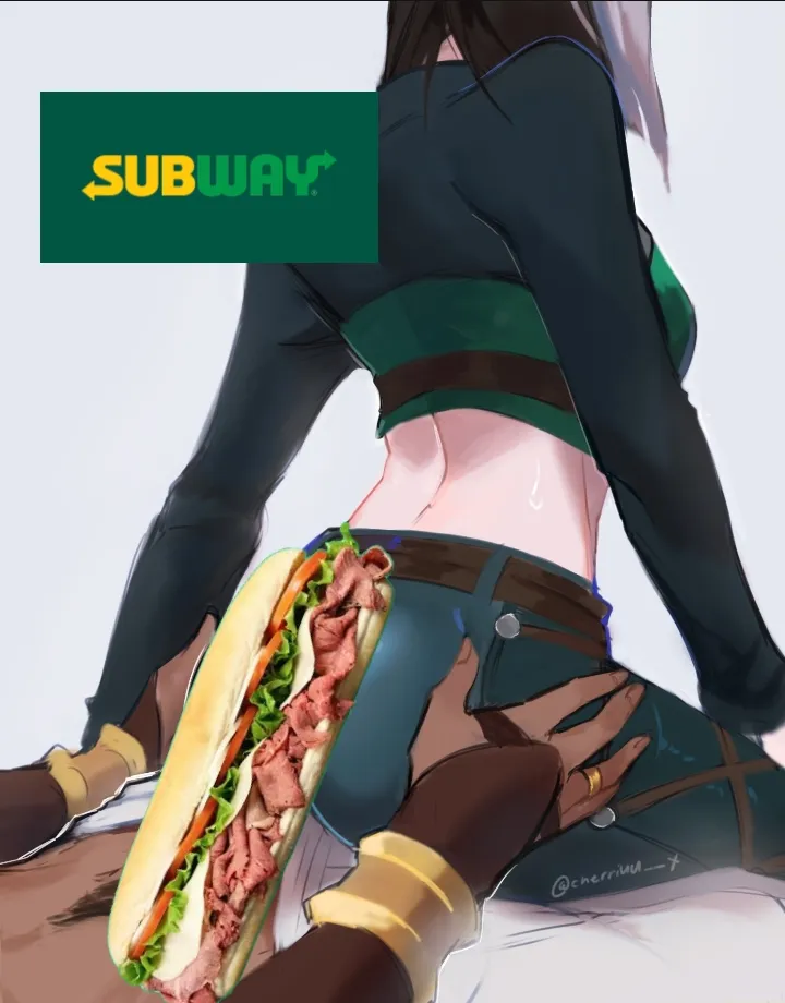 Benedetta enjoying a fresh subway sandwich:3 (Edited by me, art by cherriuu on X)