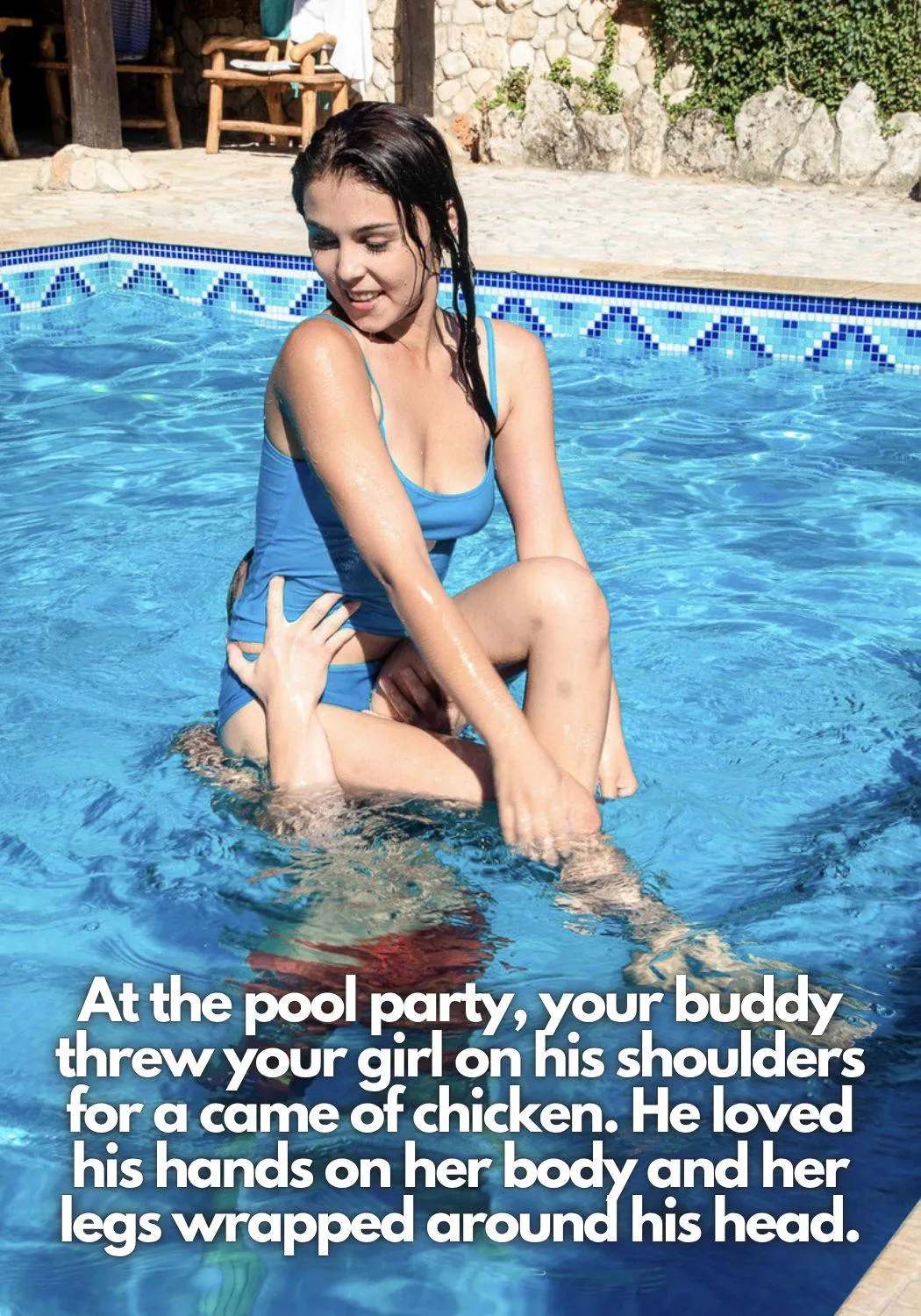 She liked how her thighs felt on his shoulder.