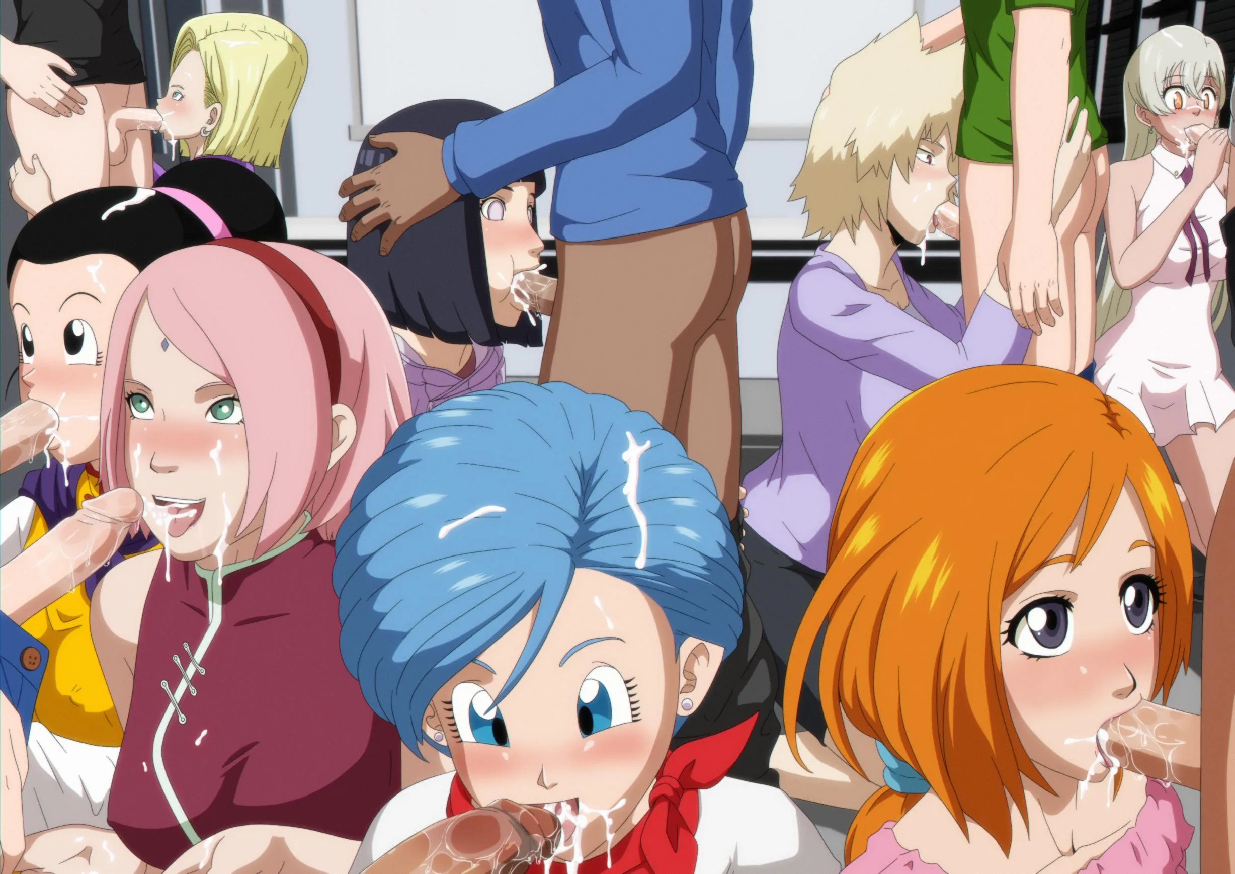 Elizabeth, Hinata, Sakura, Bulma, Chi-Chi, Android 18, Orihime, Mitsuki [Seven Deadly Sins] x [Naruto] x [Dragon Ball] x [Bleach] x [My Hero Academia] (PopBlackCherry)