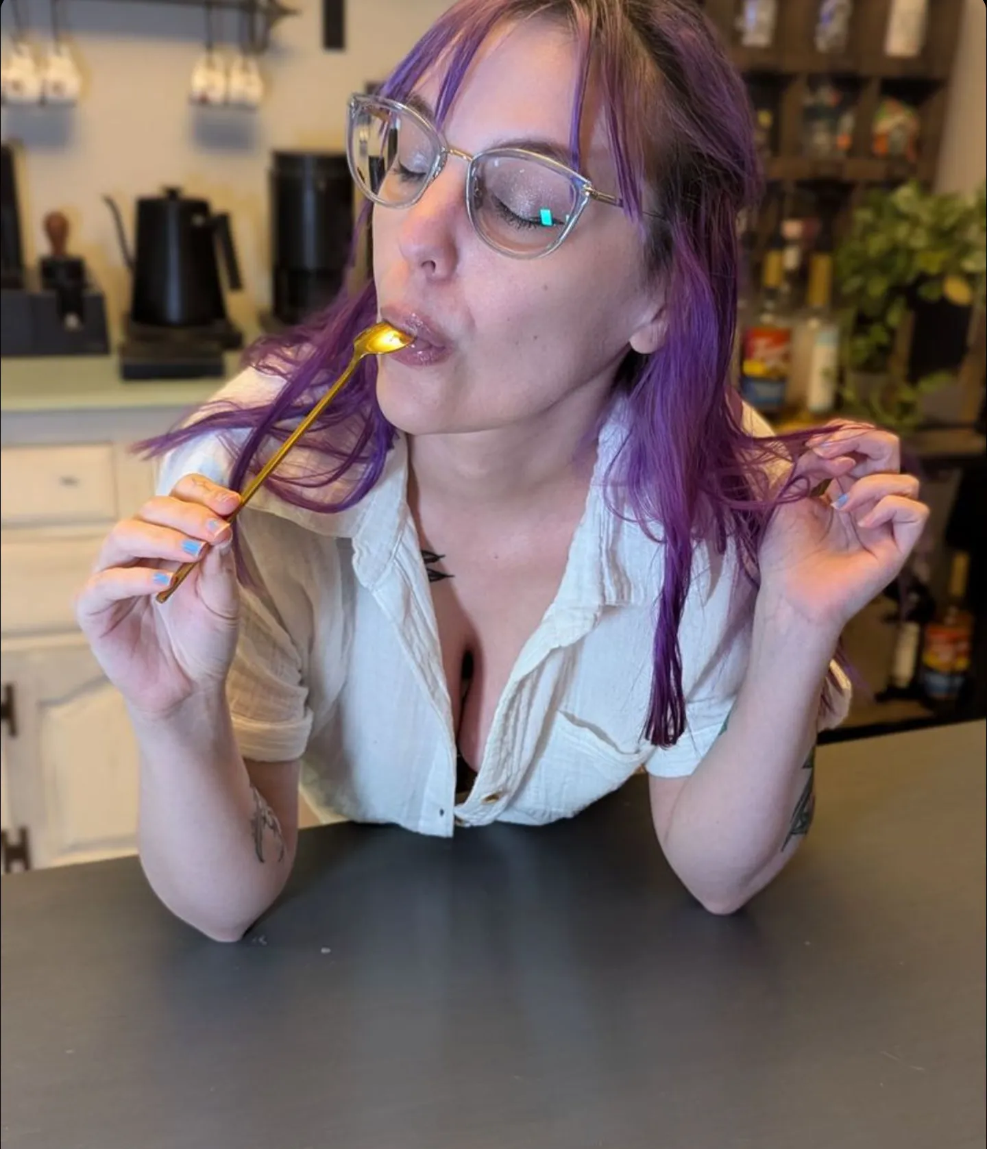 Enjoying something sweet