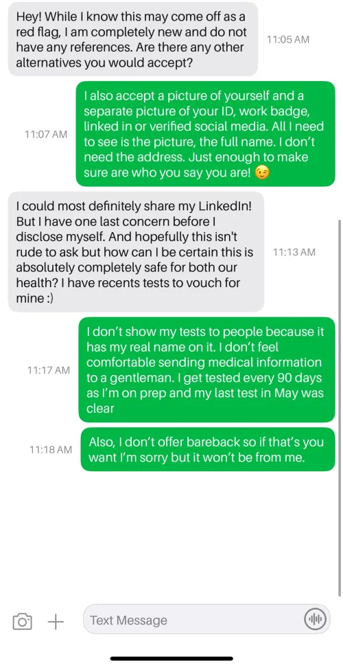 Stop asking escorts to share their test results with you.