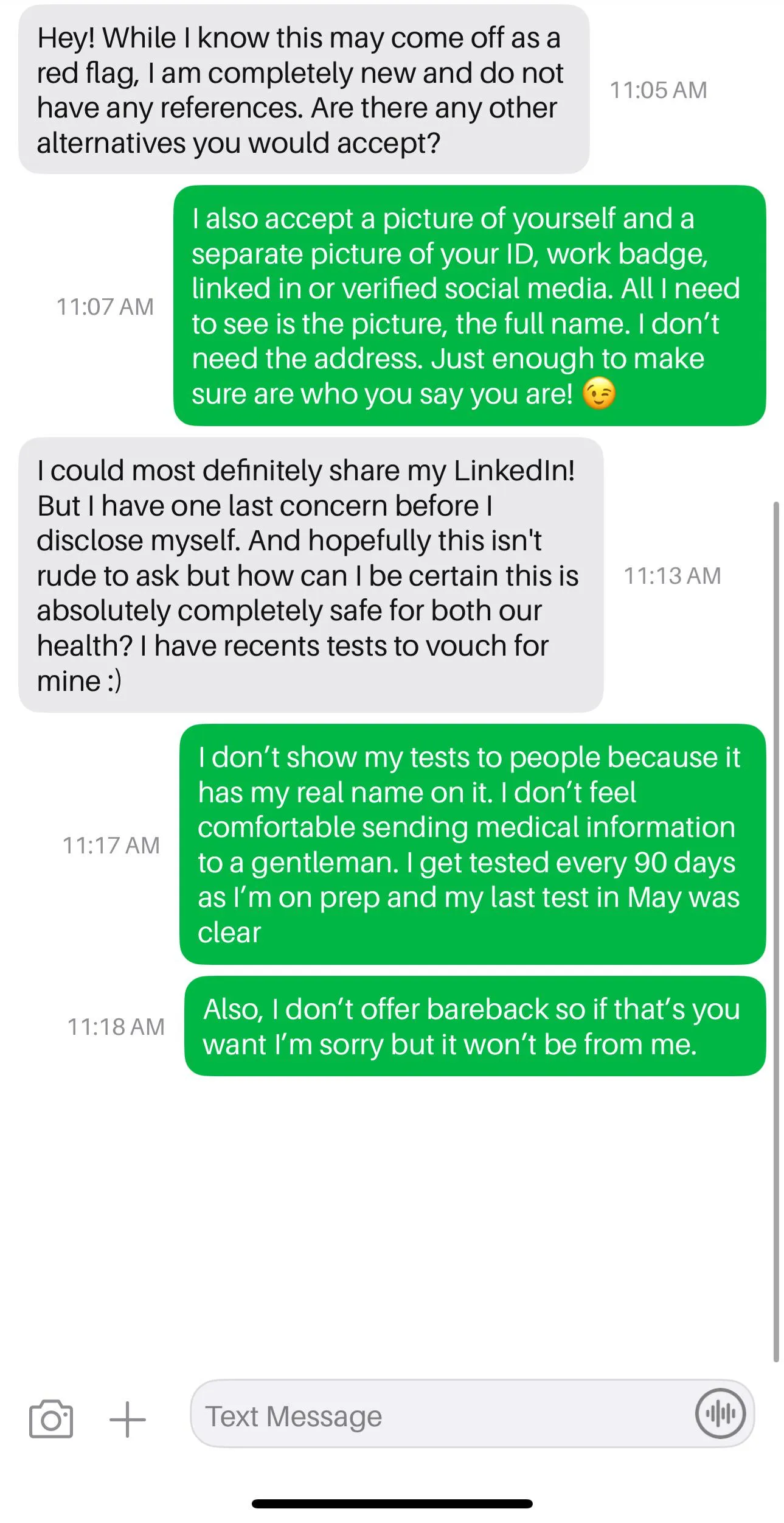 Stop asking escorts to share their test results with you.