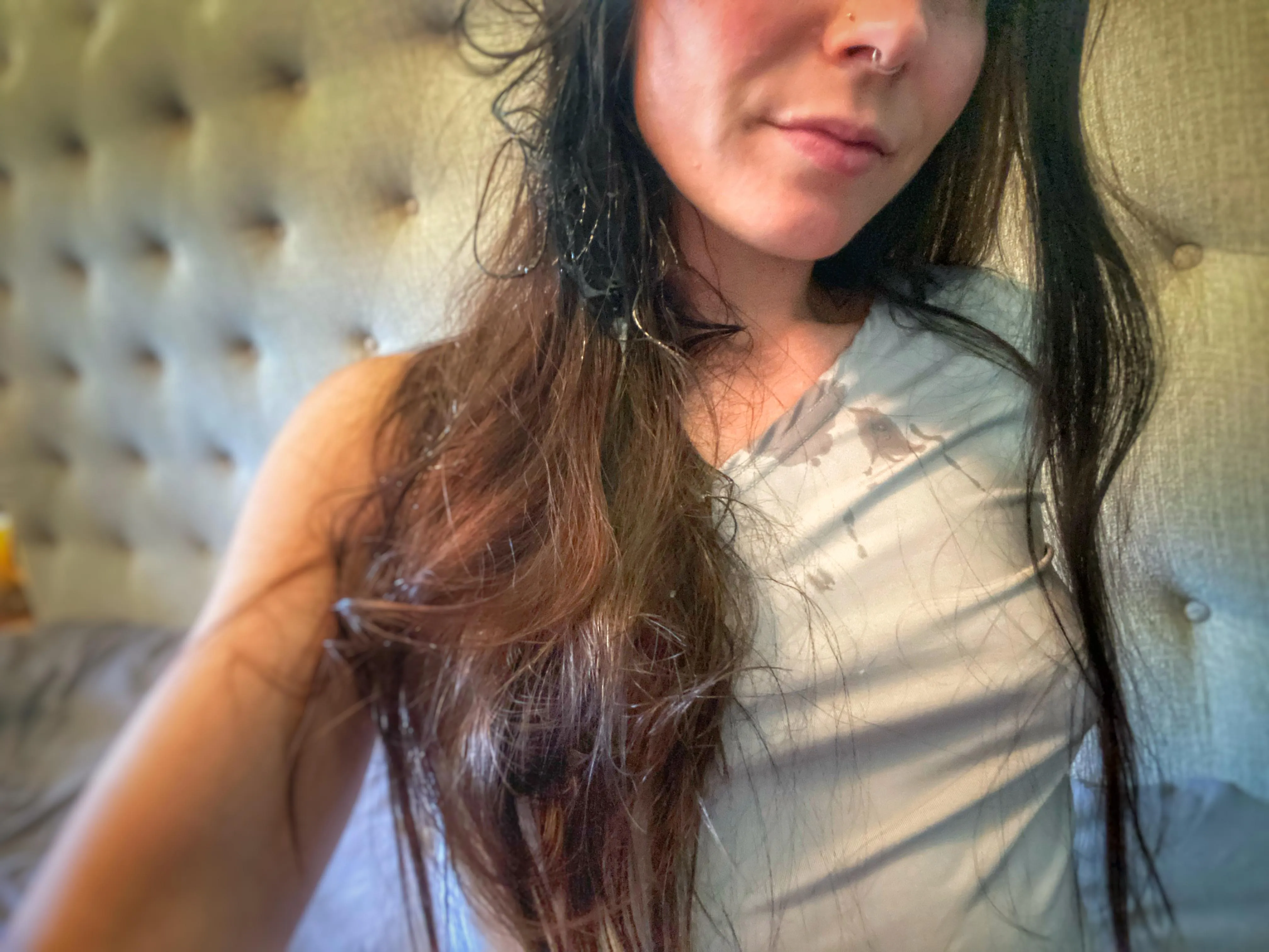 My hair is glued with cum