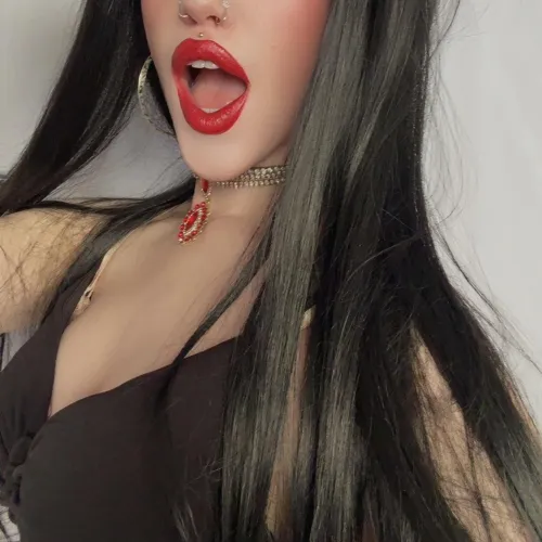 rate my red lip / piercing / jewelry combo? 🖤
