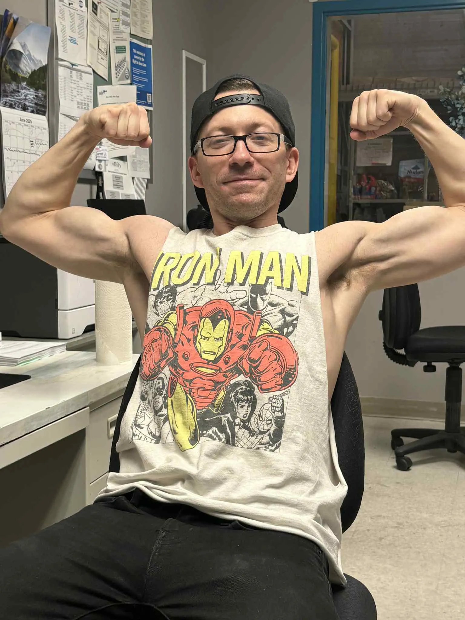 Airing out my sweaty pits at work