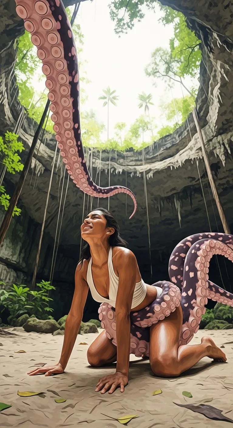 Tied in a knot around her hips