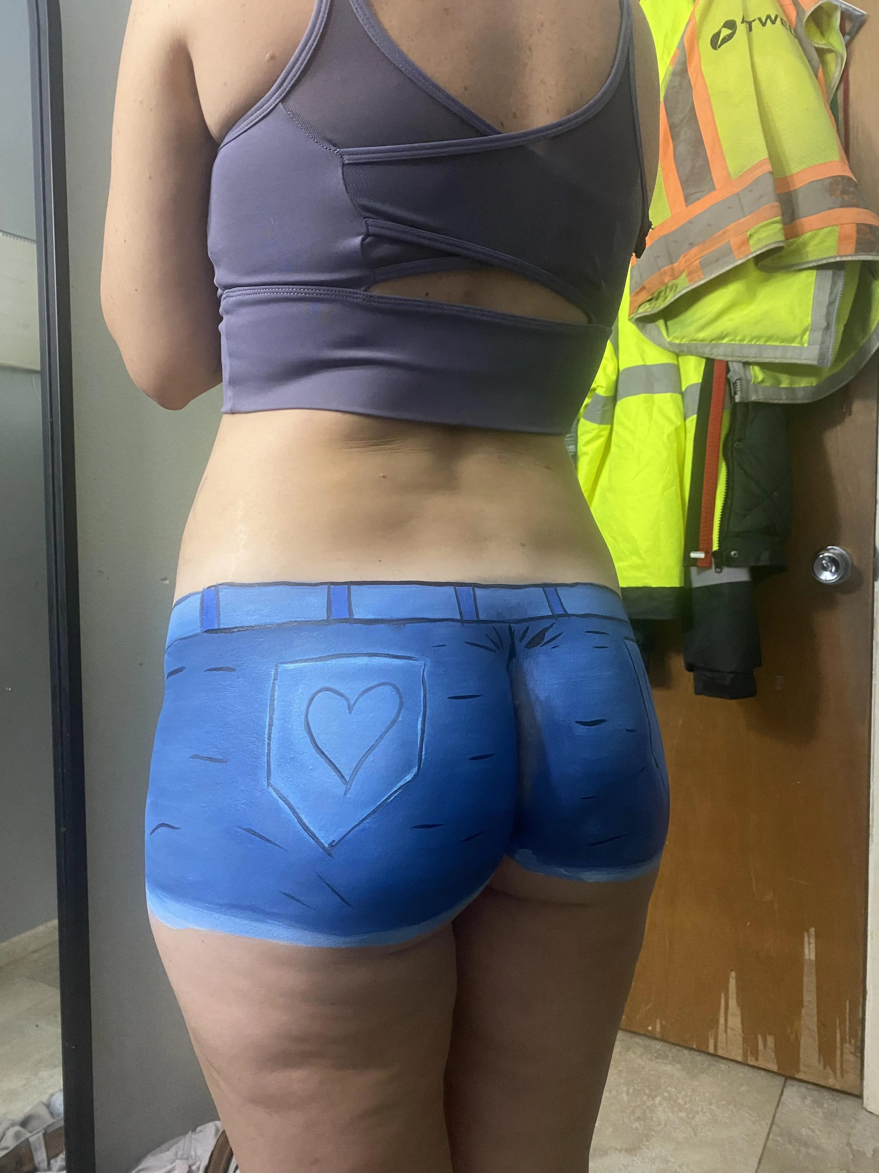 My husband painted some shorts on me. This was his first attempt at denim. I think it looks great!
