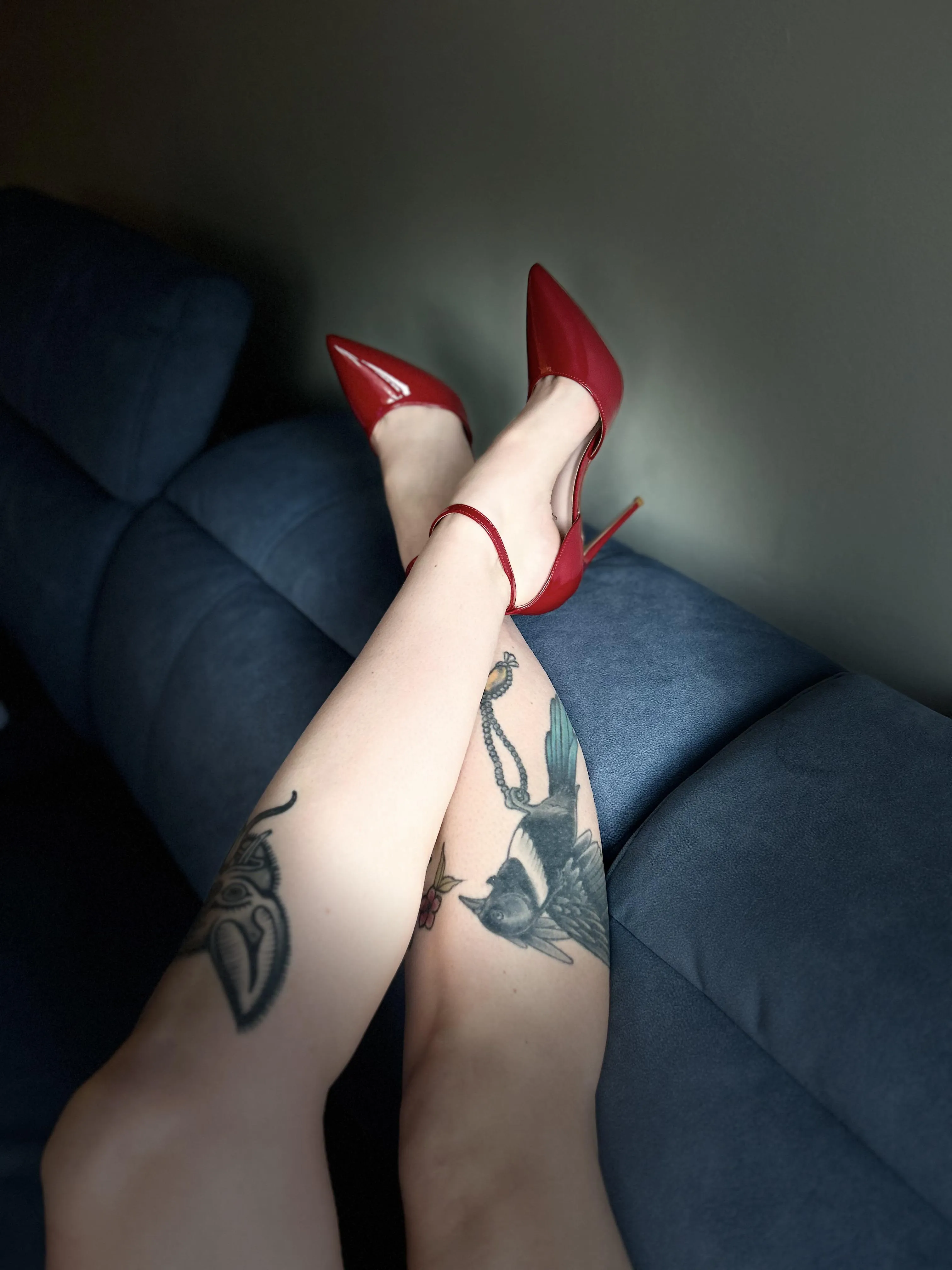 Always love a red classic heel with straps don’t you ?