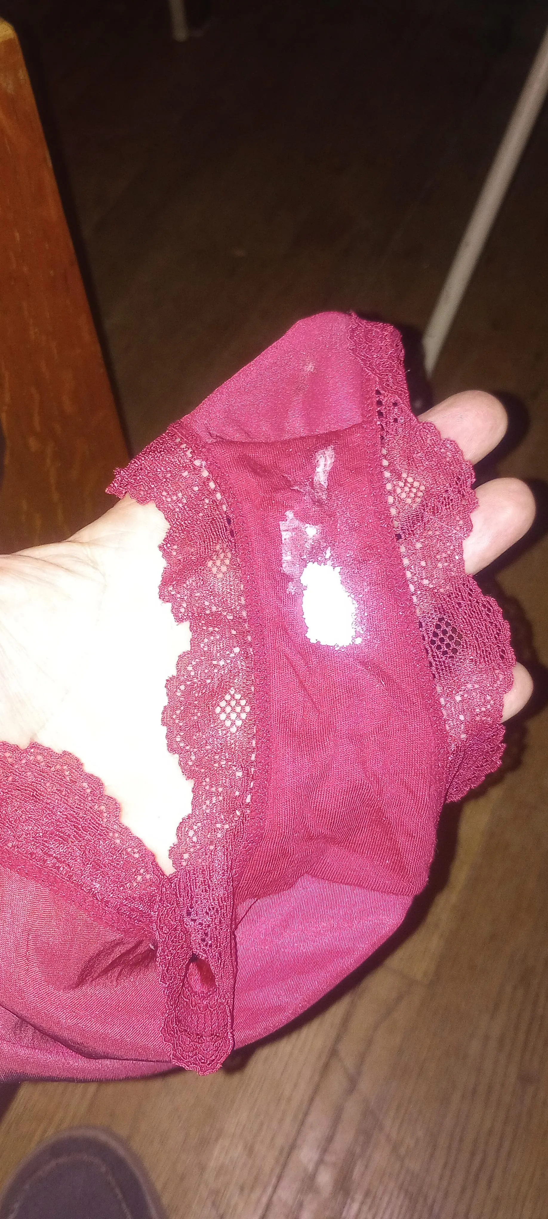 Next bump off the gusset panel of these freshly worn, pussy scented panties