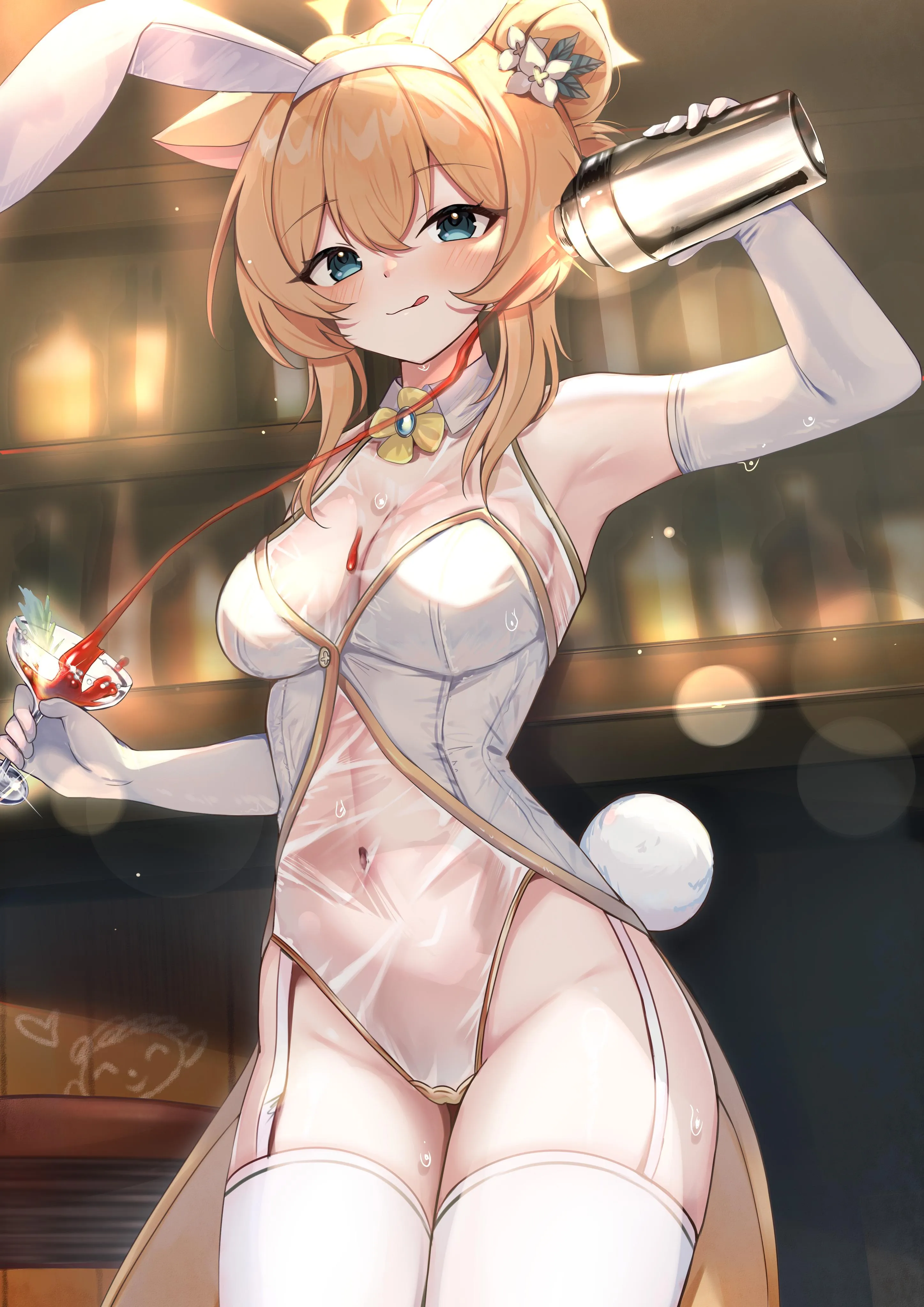 Bunny Mari making a Bloody Mary martini (rinringyo) [Blue Archive]