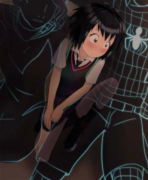 Peni squished up against Gwen and Miles