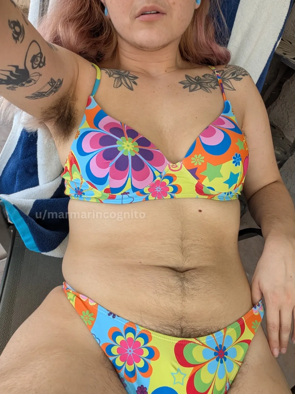 Tanning this hairy body outside by the pool, summer is here!