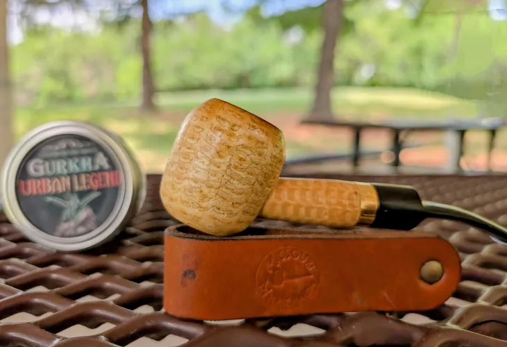 A Missouri Meerschaum Custom Grade Corn Cob Pipe and some Gurkha Urban Legend tobacco on this Cob Tuesday.