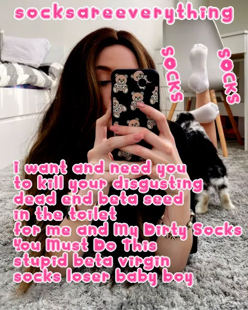 Honor my divine socks and destroy your nasty beta spermmies in the toilet while looking at socks. Just do it my little beta loser. SocksAreEverything2 on ImageFap