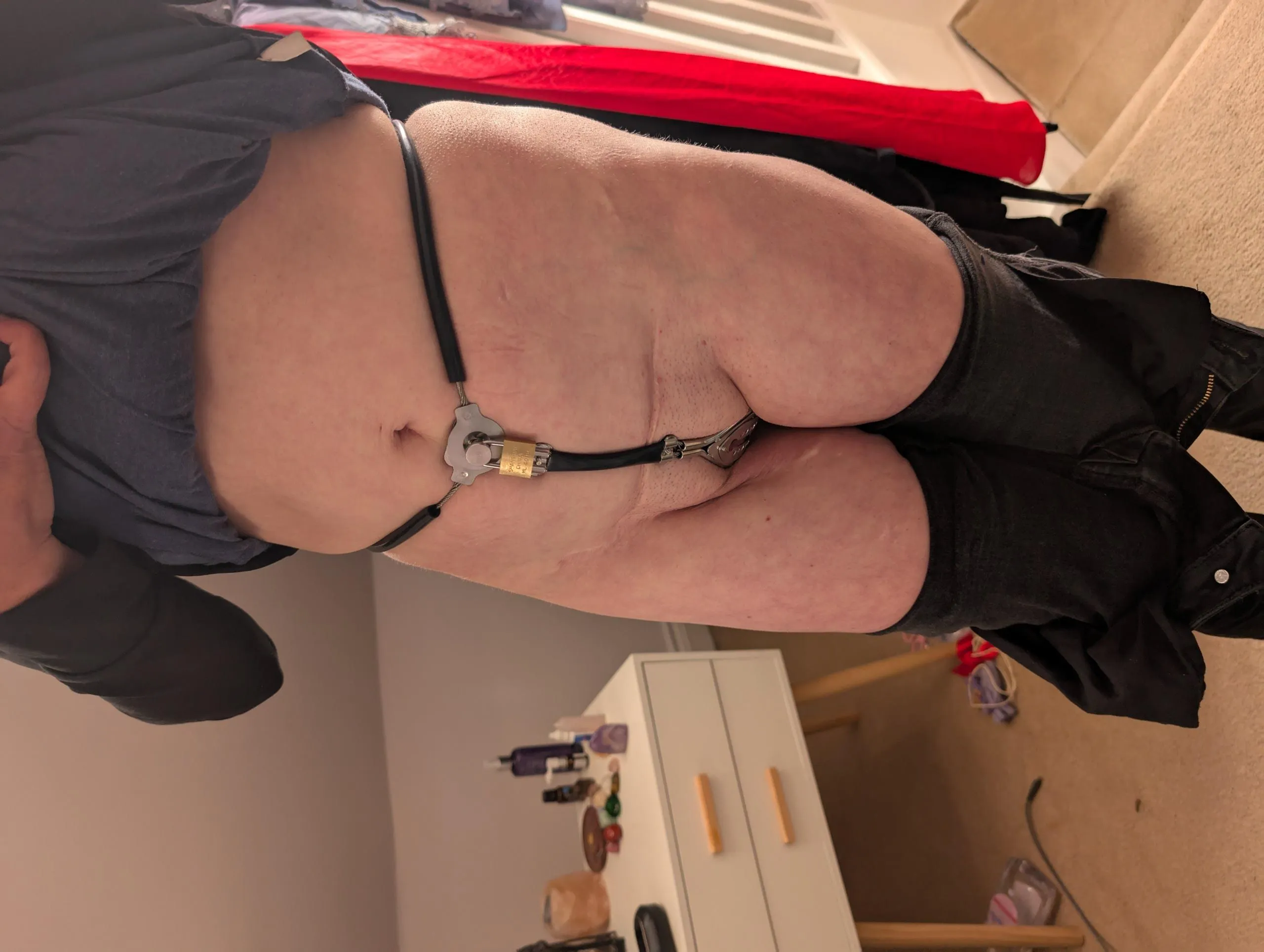 My amazing wife (maryjanelatex) locked up