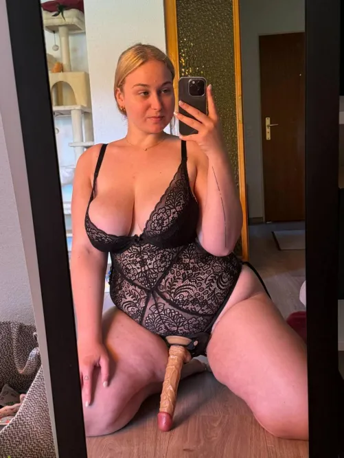 Right here! Right now! you will serve my strapon so bend over while spreading your ass