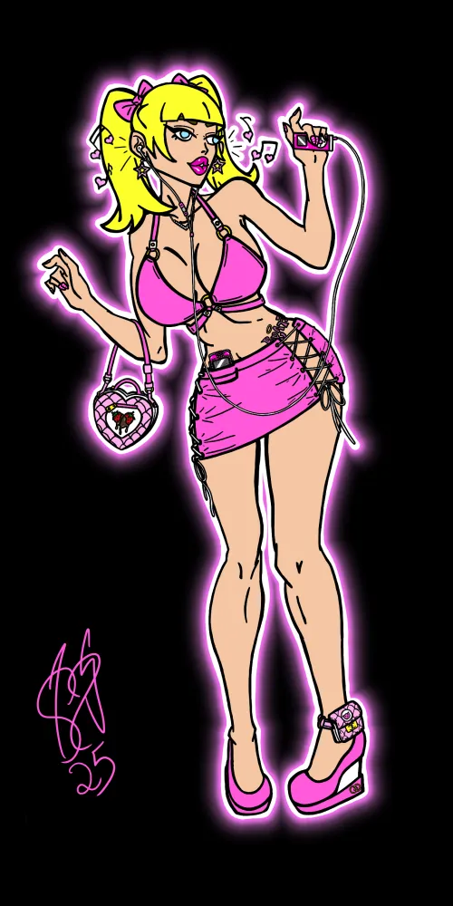 My bimbo OC Lexxi rocking the y2k aesthetic! (original art by me)
