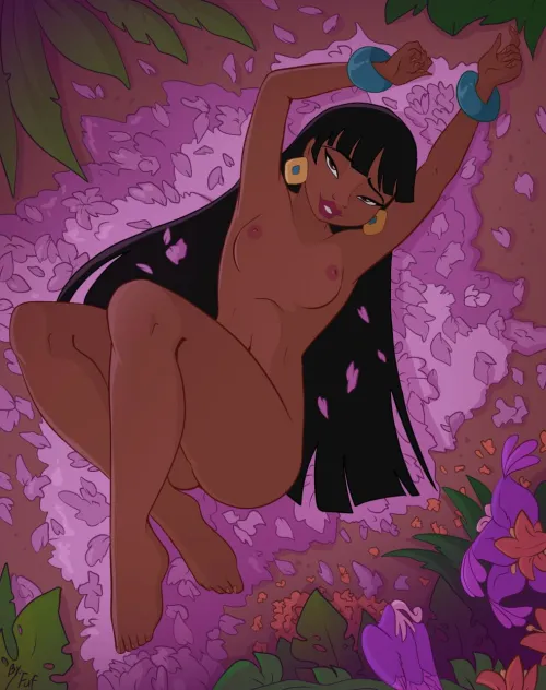 Goddess Chel lying in cherry blossom petals (Fuf)