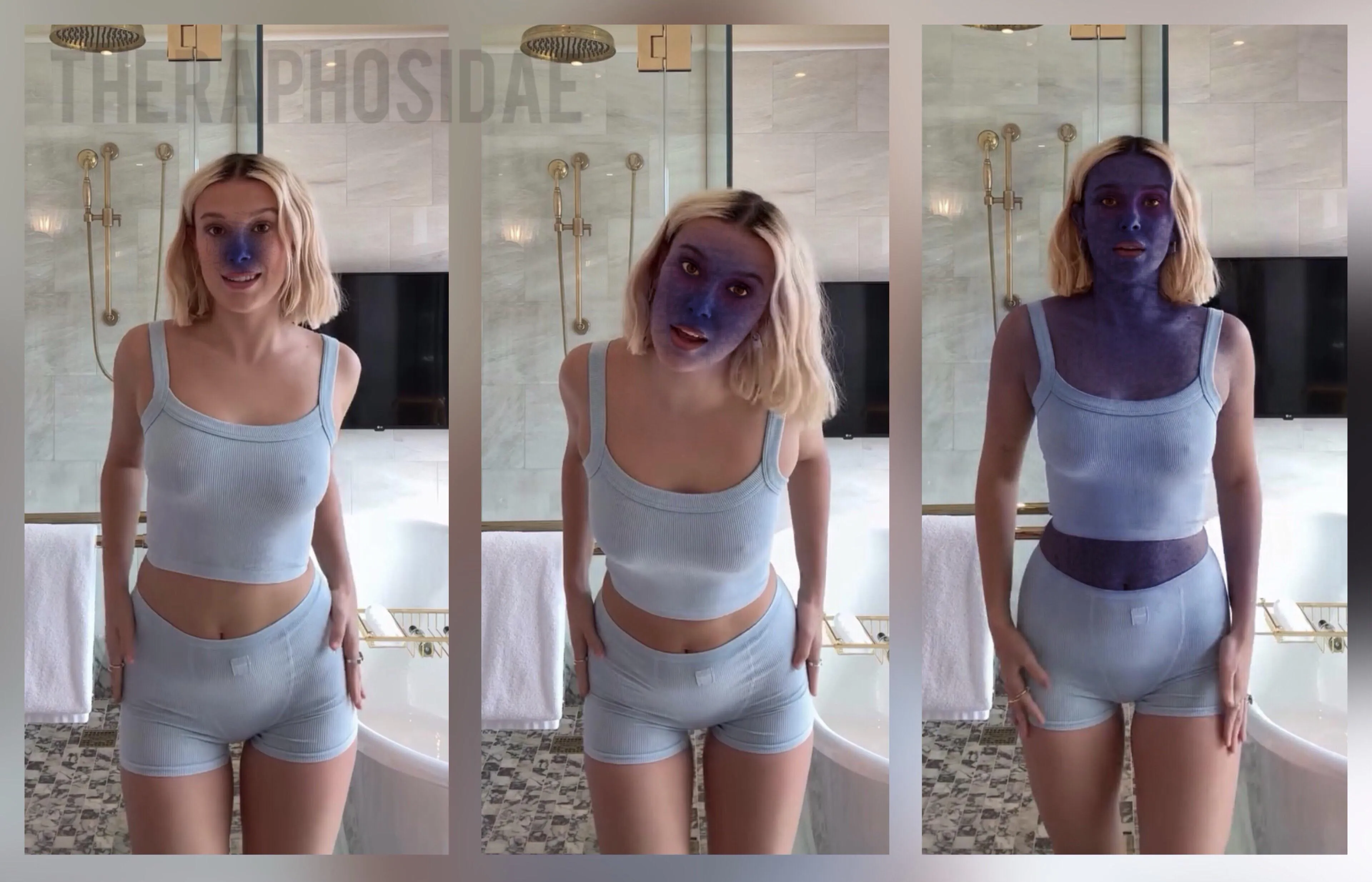 “I’m not afraid of anything!” Millie Bobby Brown Bathroom Progression (OC)