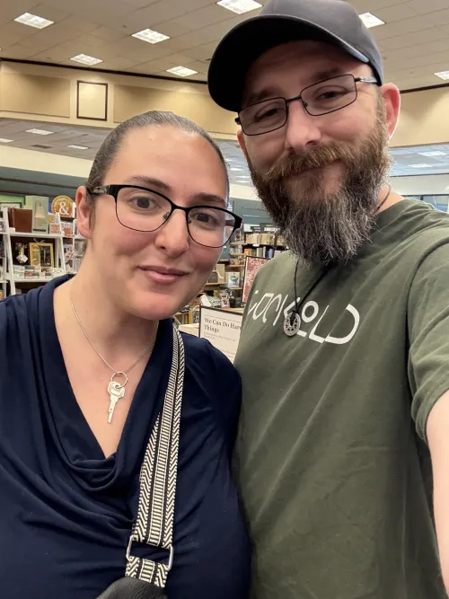 My wife and I walking around the mall