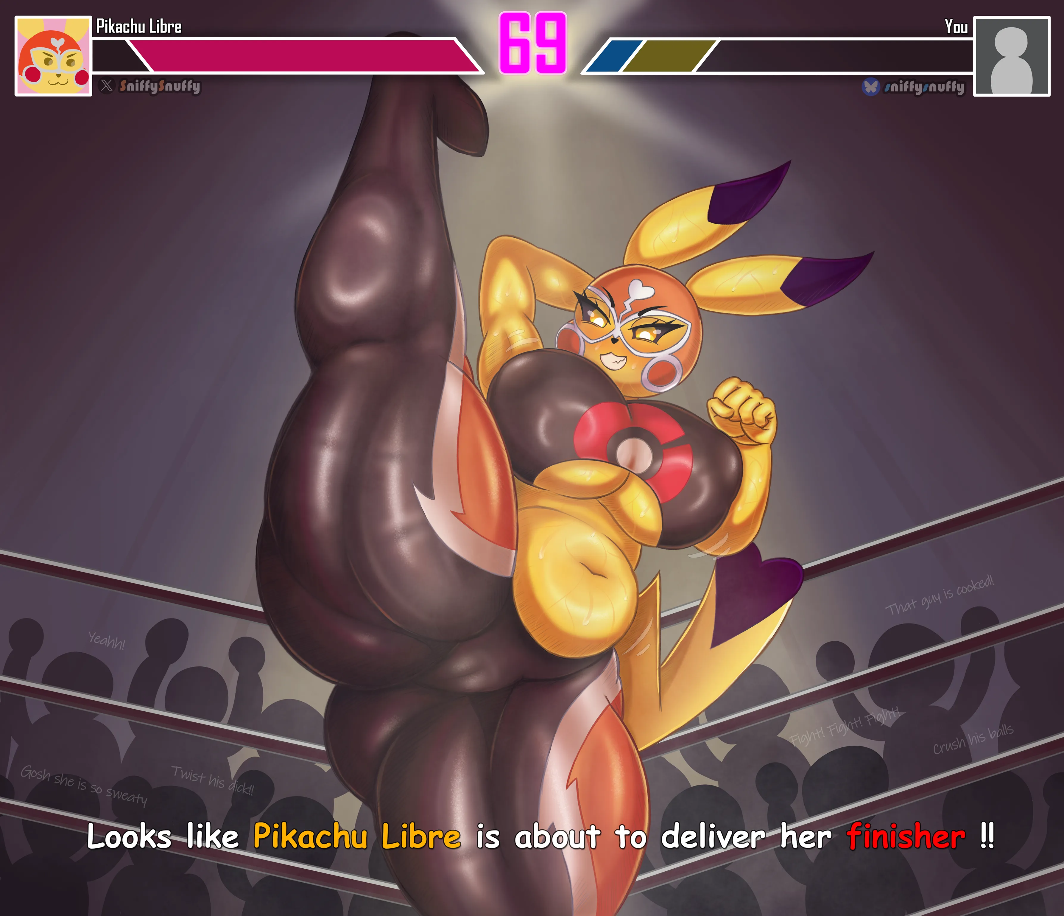 Pikachu Libre is preparing for a massive axe kick! (By me)