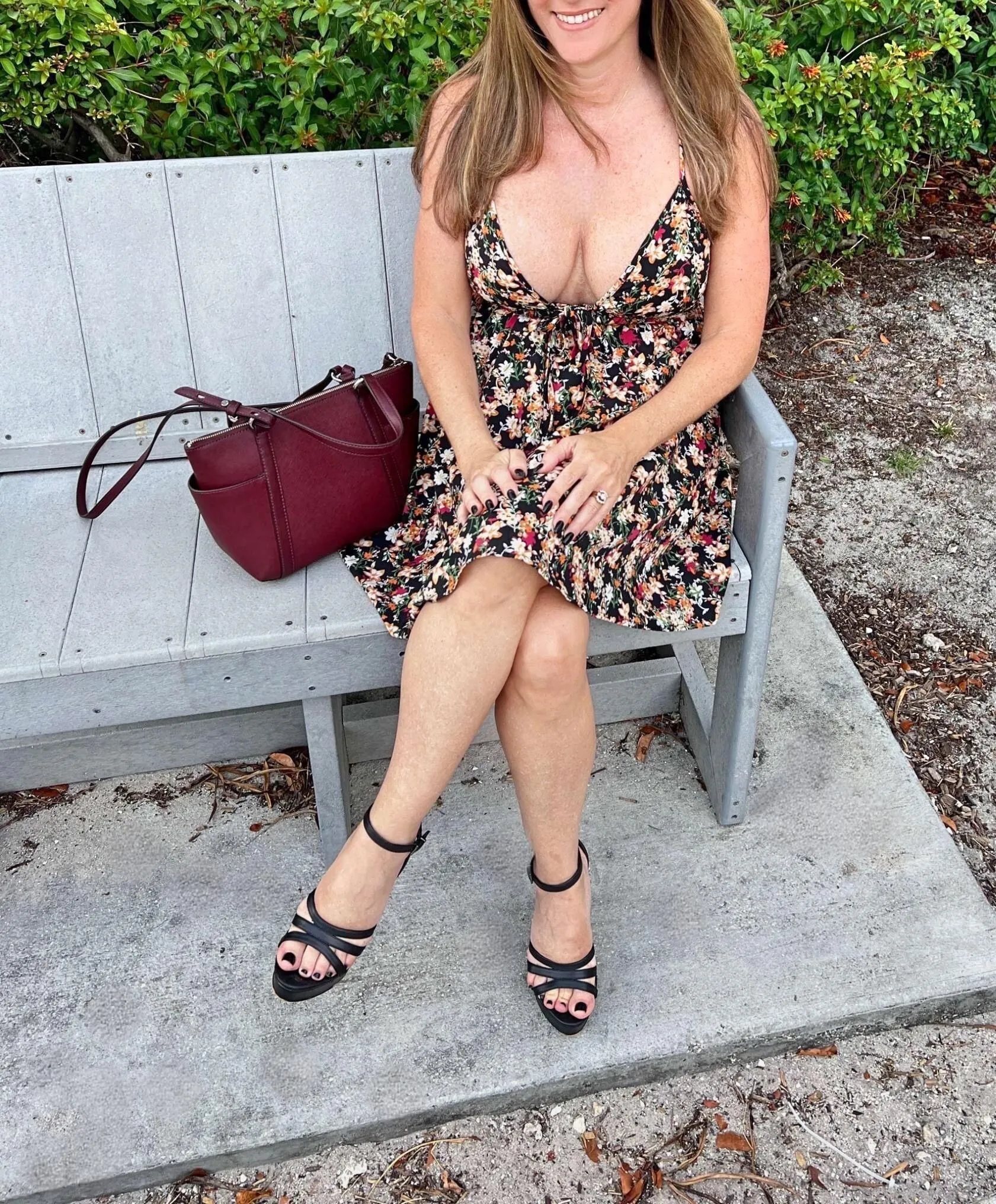 You see a 54 year old MILF wearing a wedding ring looking lonely on a park bench. WYD