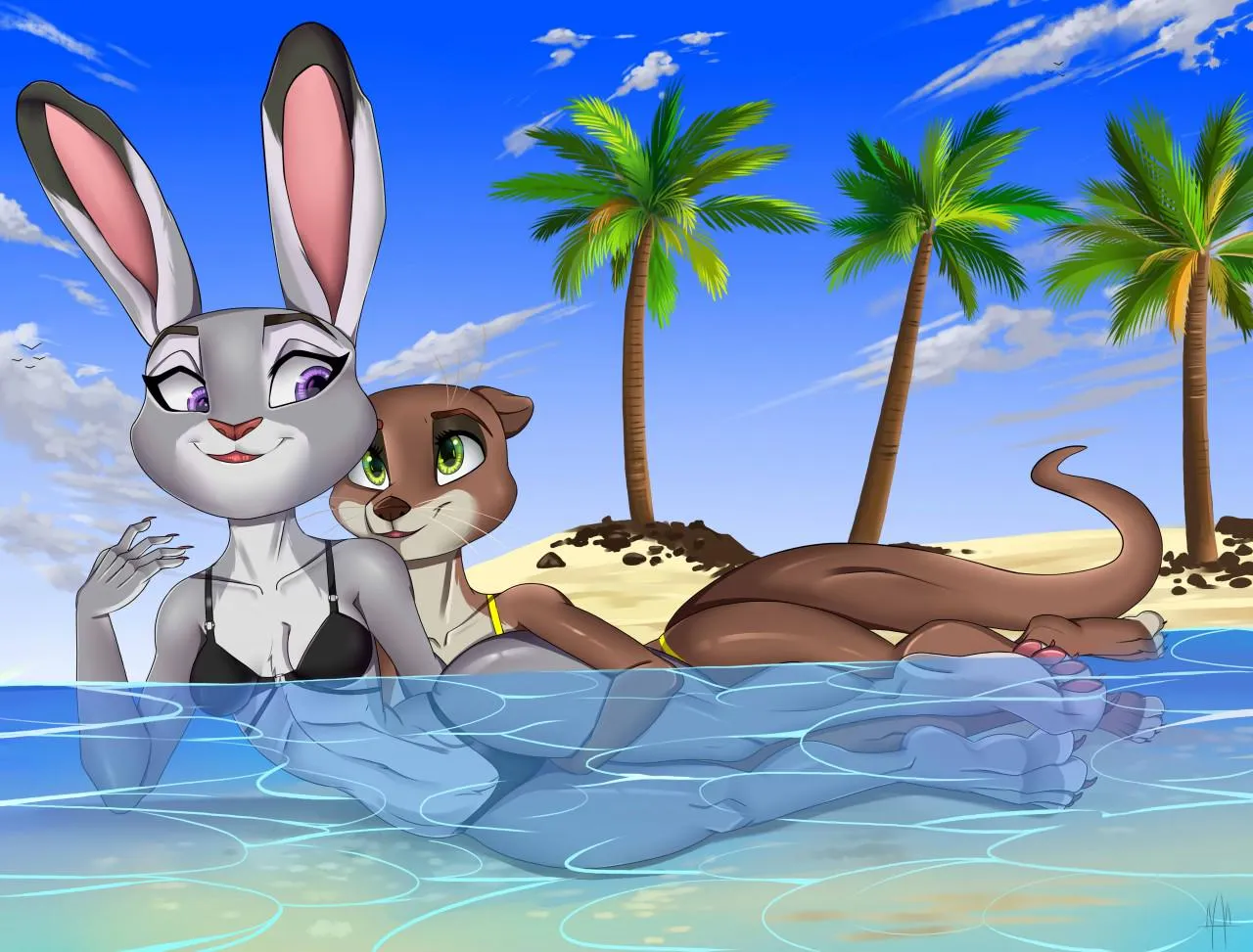 Sapphic beachtime with Judy and Otterton. (Credit: Athena0023)