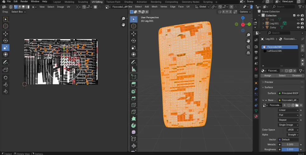How would you go about putting a texture on this leg/thigh model? The mesh is a complete mess. Is this something I could do within Roblox studio? or is there some trick I'm not getting