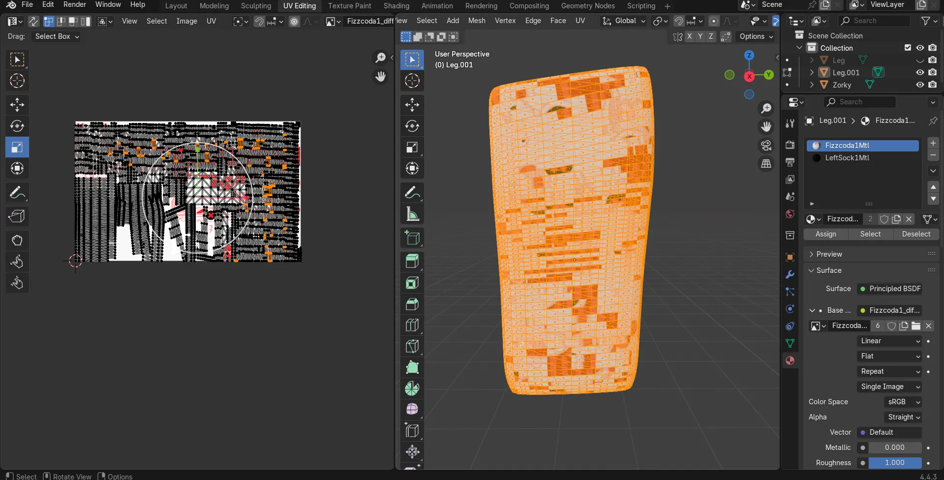 How would you go about putting a texture on this leg/thigh model? The mesh is a complete mess. Is this something I could do within Roblox studio? or is there some trick I'm not getting