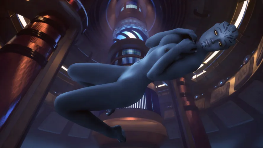 Zynera the Asari engineer liked to shut down the gravitational generator on the space station when she was alone. Zero gravity made her feel... lusty. (Rastifan)