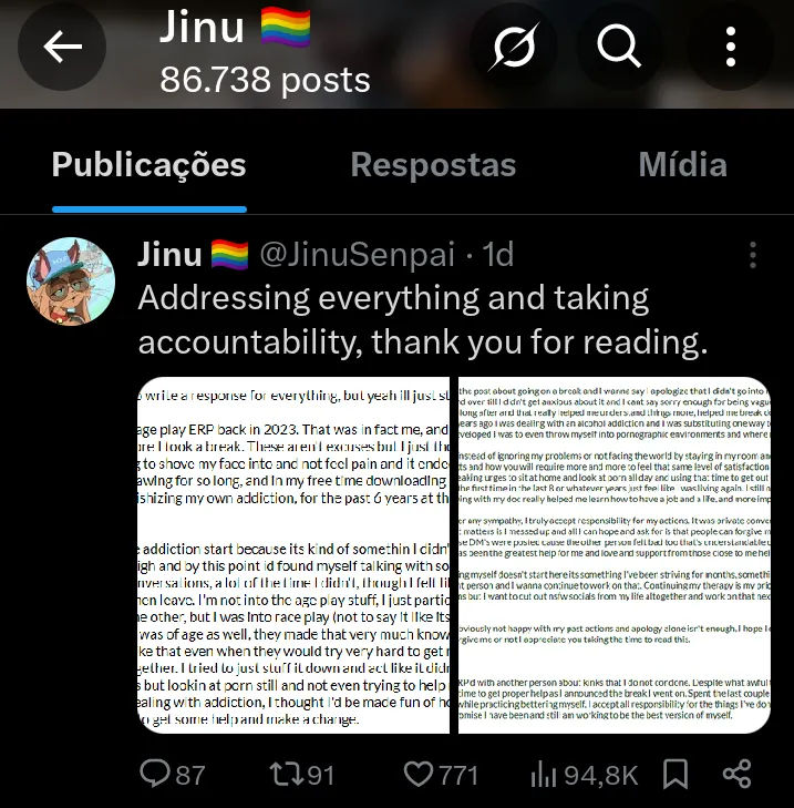 Considering Jinusenpai was recently exposed for being a creep, do you think this could happen to Blackwhiplash? Honestly I don't doubt it, I wouldn't be surprised if she was hiding things