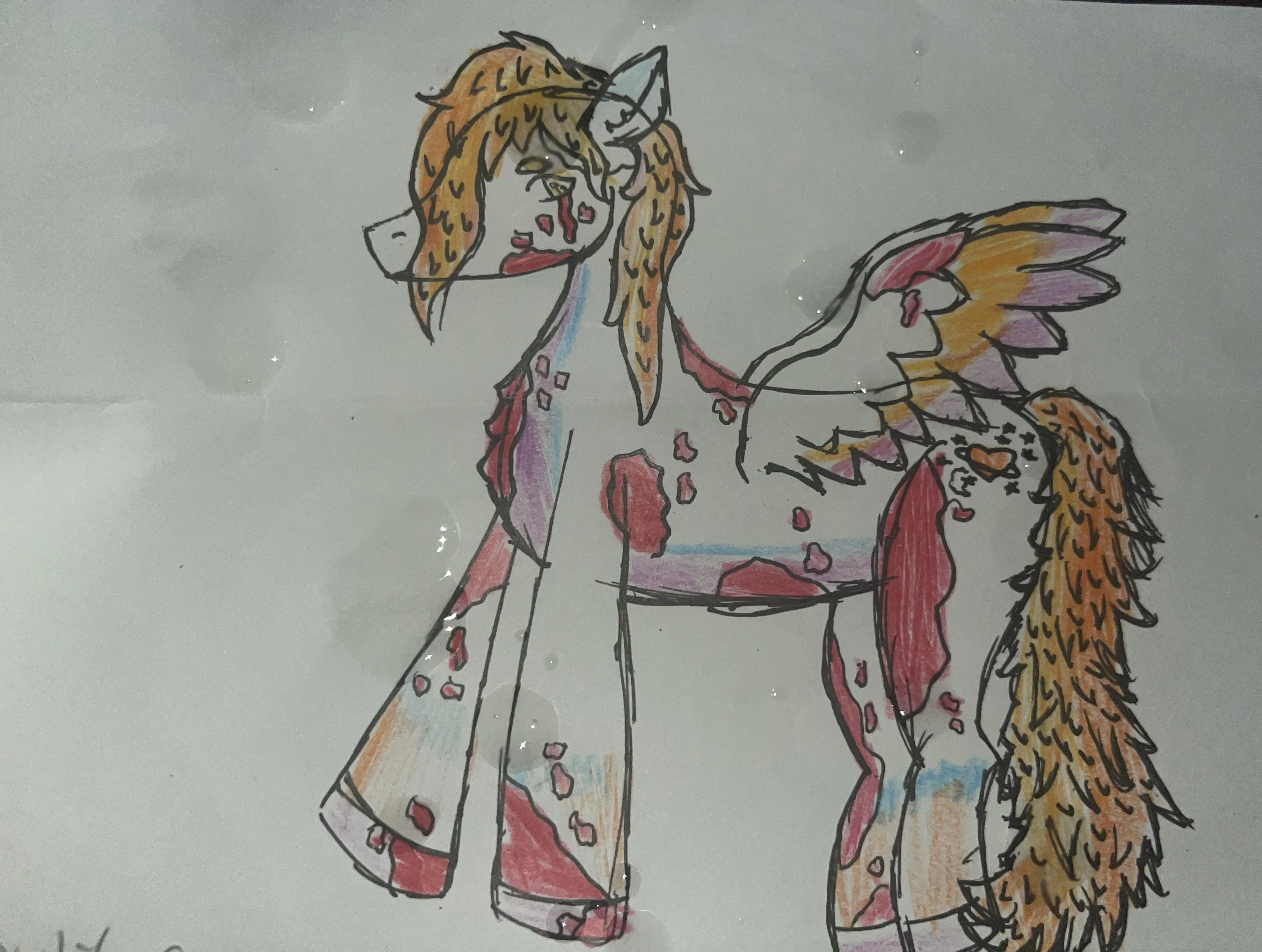 Don’t be mad yall but I got a white substance all over my pony drawing 😭