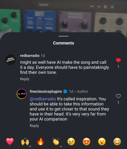 Mikes comment on random Guitar plugin page