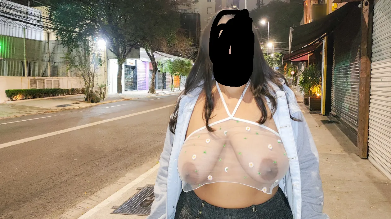 Night walk open jacket and visible bra