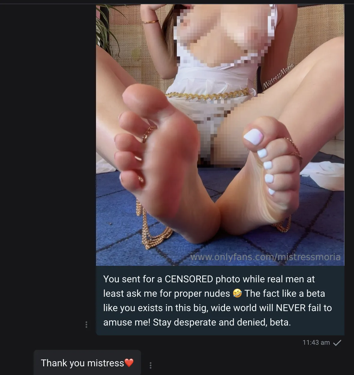 I'll never get tired of breaking feet-gooner betas! Are you a beta like this loser?