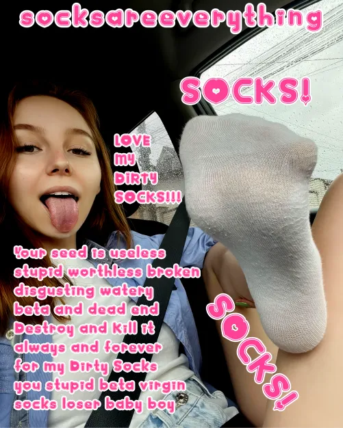Look at my socked foot and get your beta tongue out. Slap the tiny beta balls. And pledge being forever pussyfree for my socks and wasting your nasty watery beta spermmies!
