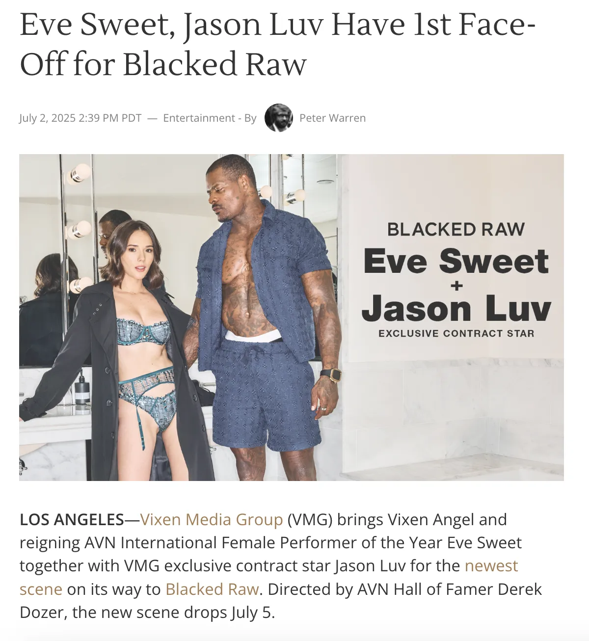 Eve Sweet, Jason Luv Have 1st Face-Off for Blacked Raw