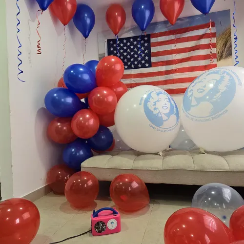 Preparing a 4th of July celebration with beautiful balloons