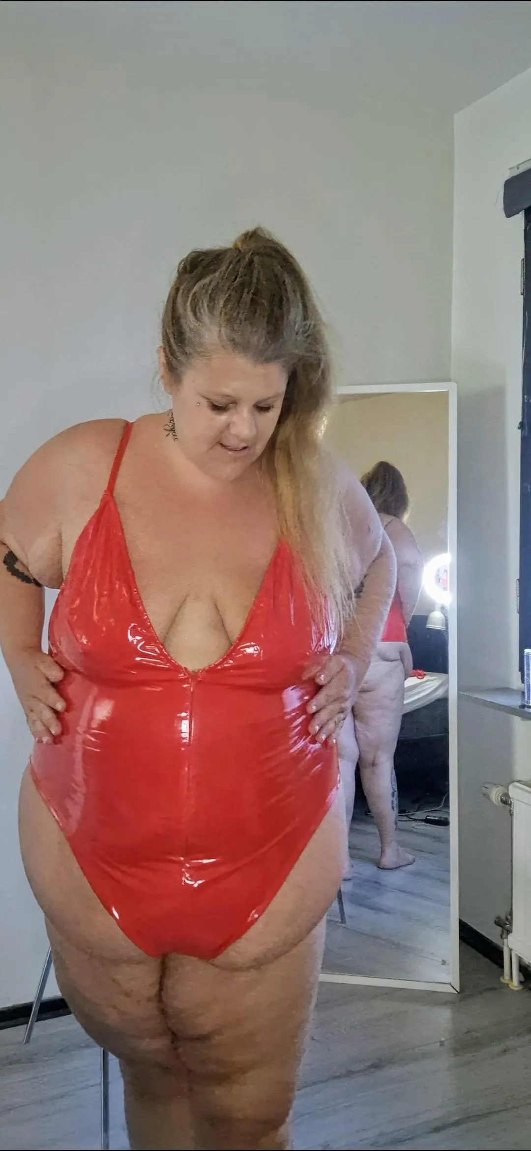 Felt sexy in this red body… what would you do if I walked in wearing it?