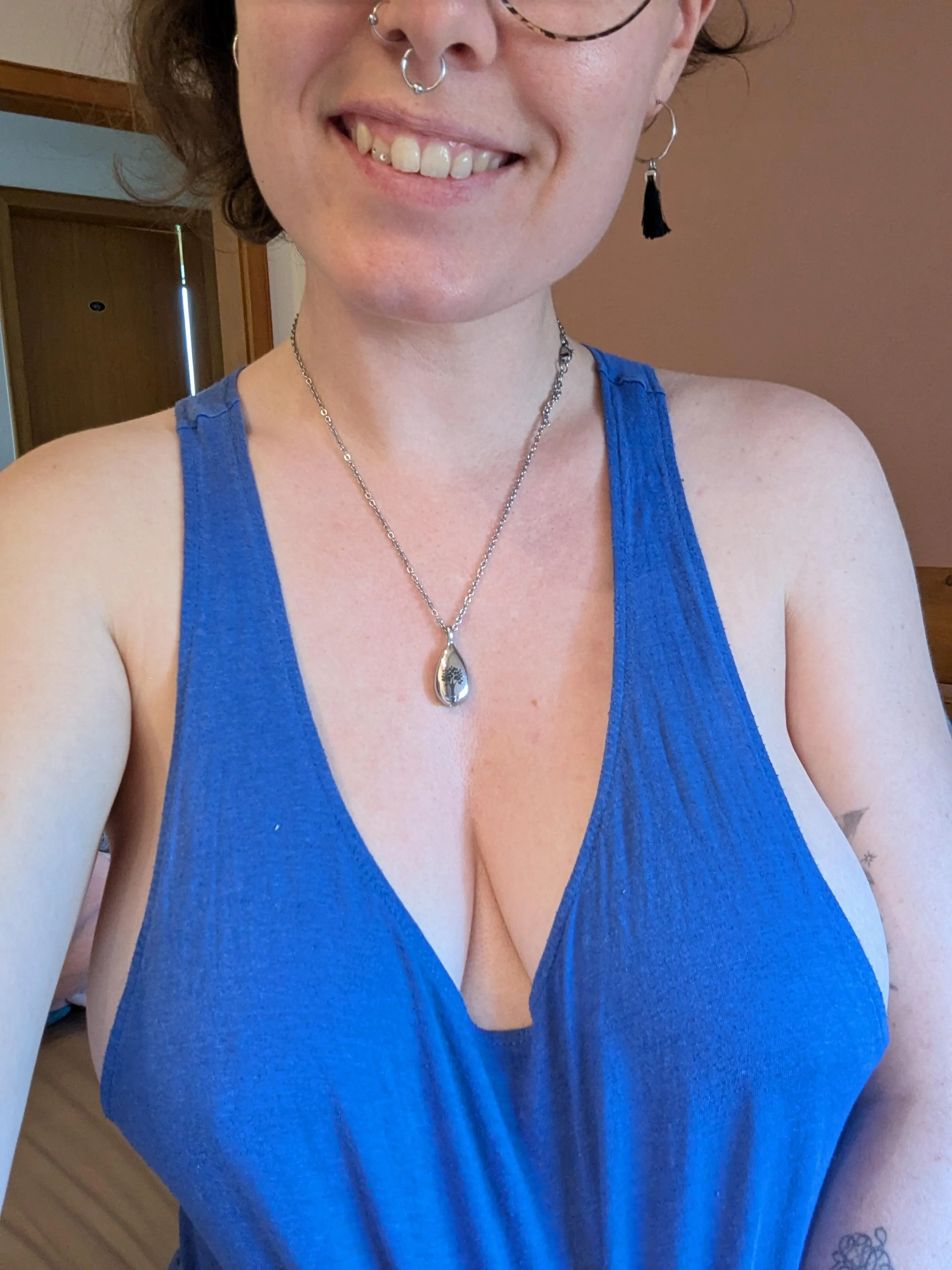 It's too hot for a bra.