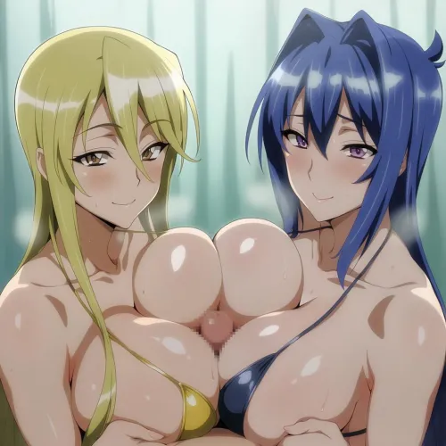 Aki & Shizuka Marikawa titjob [Maken-Ki! x Highschool of the Dead]