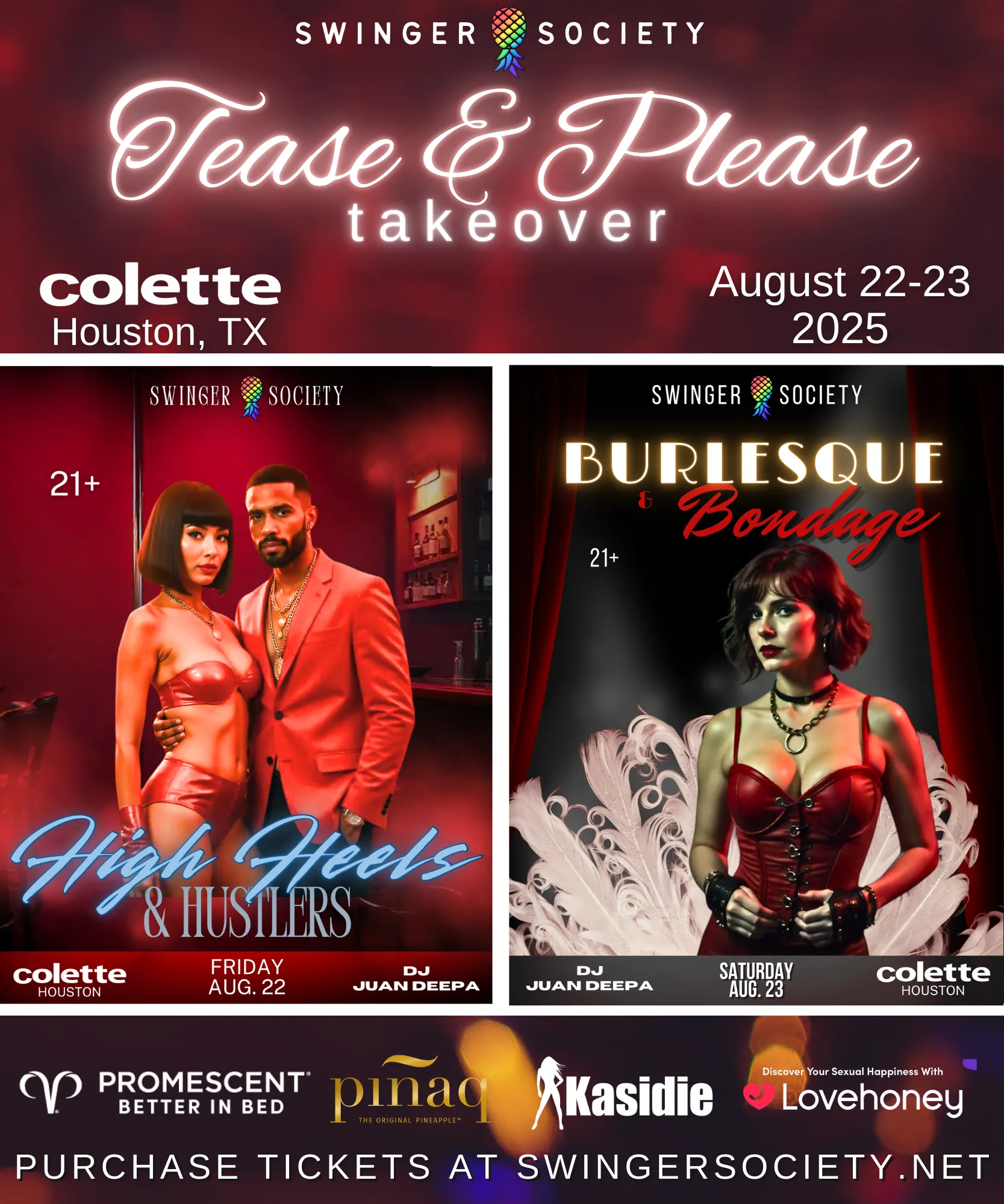 Colette Houston takeover! Aug. 22nd-23rd. Get your tickets at swingersociety.net