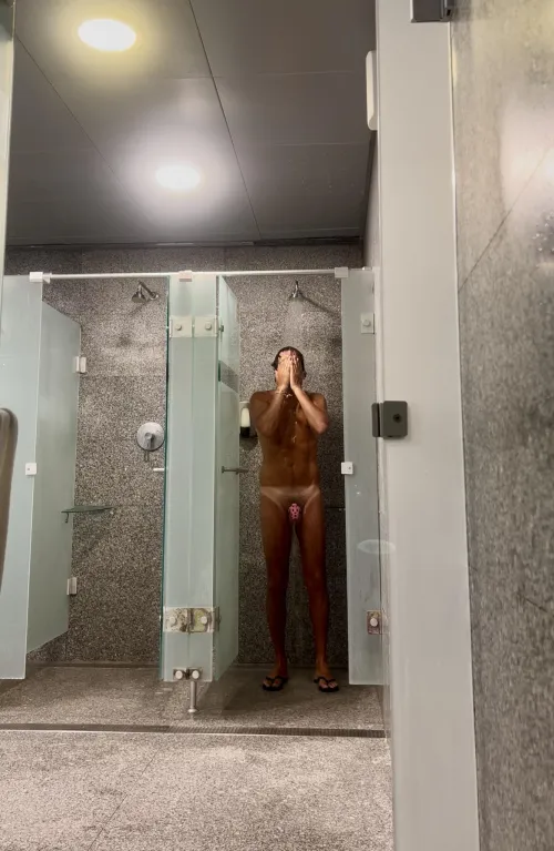 Day 4 - Taking a shower at the gym with the door open