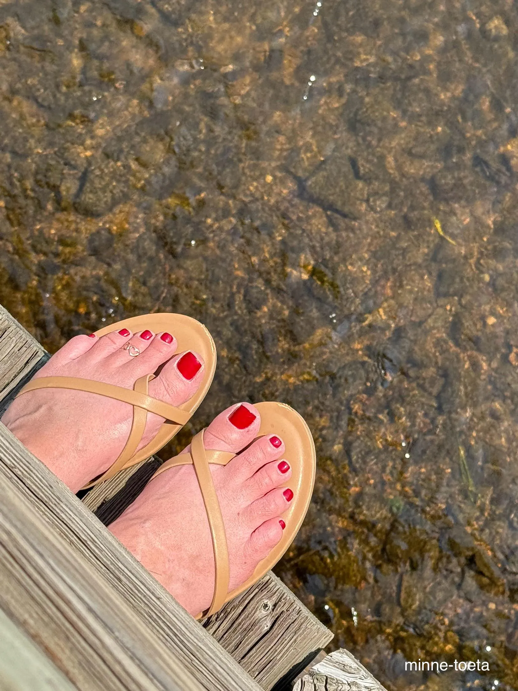Strappy Sandals on the Edge—Balancing Over the River!