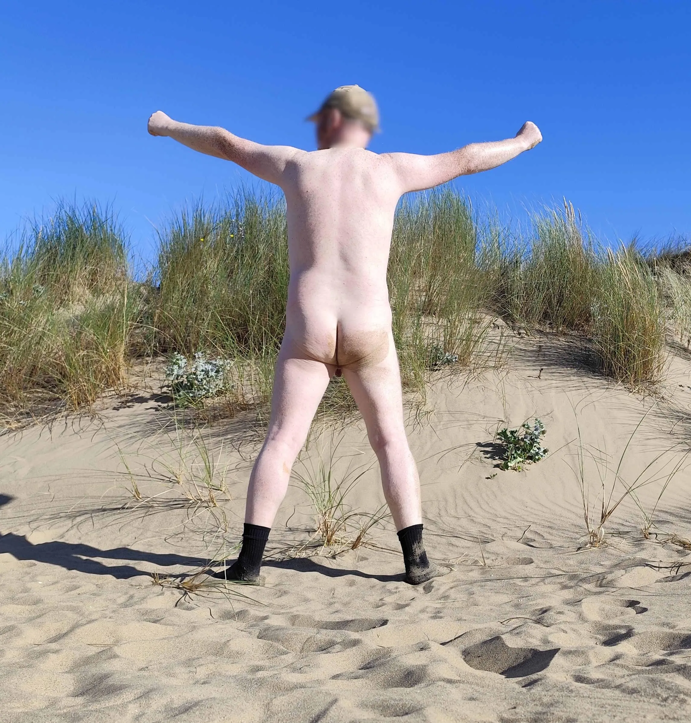 Enjoying beach dunes in my birthday suit