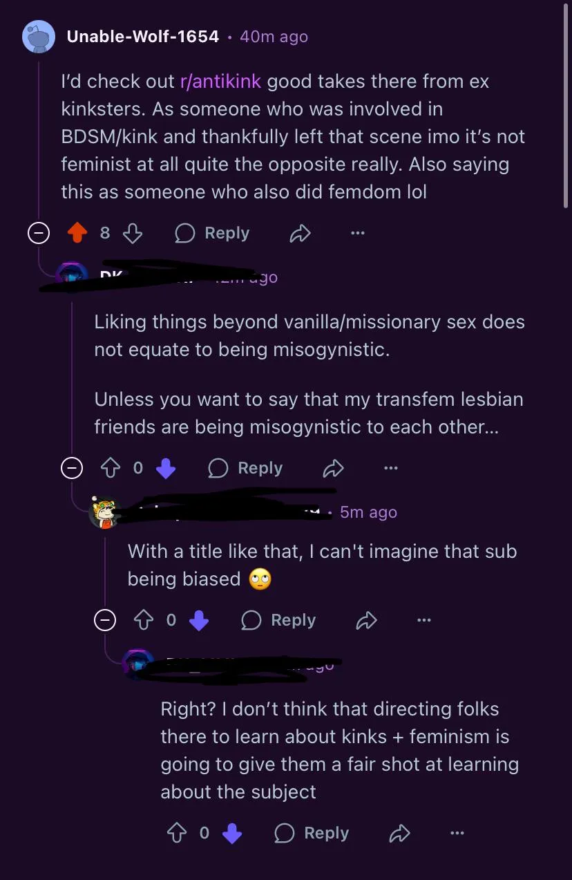 “Liking things beyond vanilla/missionary sex does not equate to being misogynistic”